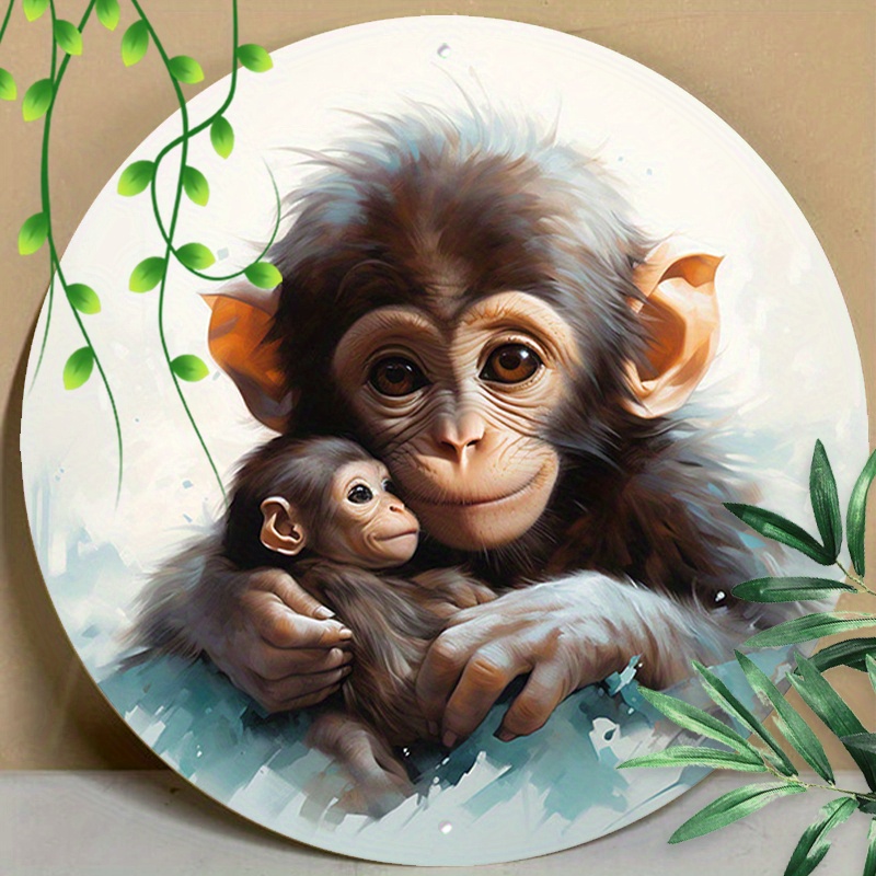 

1pc 8x8inch (20x20cm) Round Aluminum Sign Metal Sign Animals Mama Monkey Mother's Day For Man Cave Home Decor Coffee Shop Kitchen