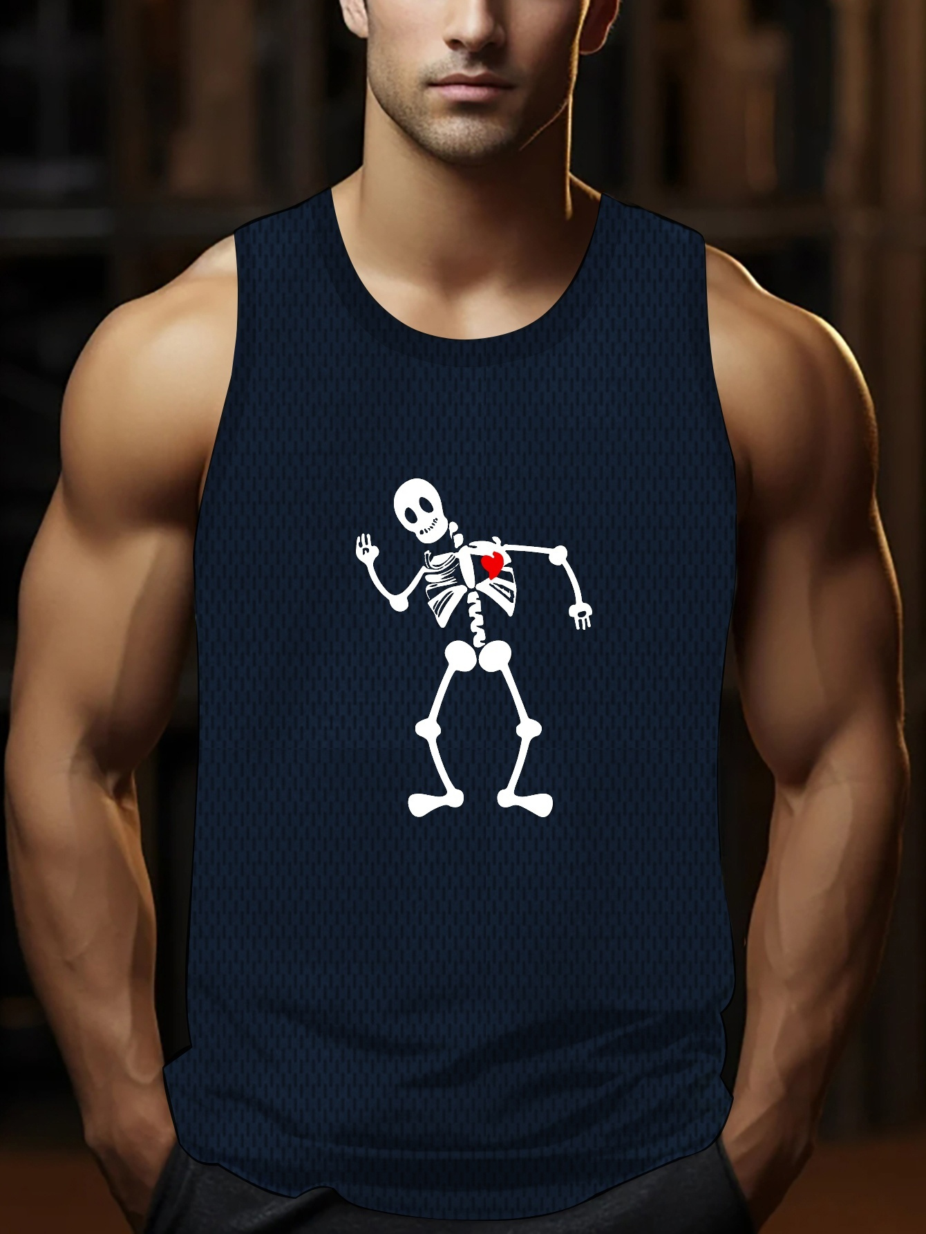 Camiseta Sin De Estampado De Esqueleto, Para Hombres De Talla Ropa  Deportiva De Actividad Física Transpirable Y De