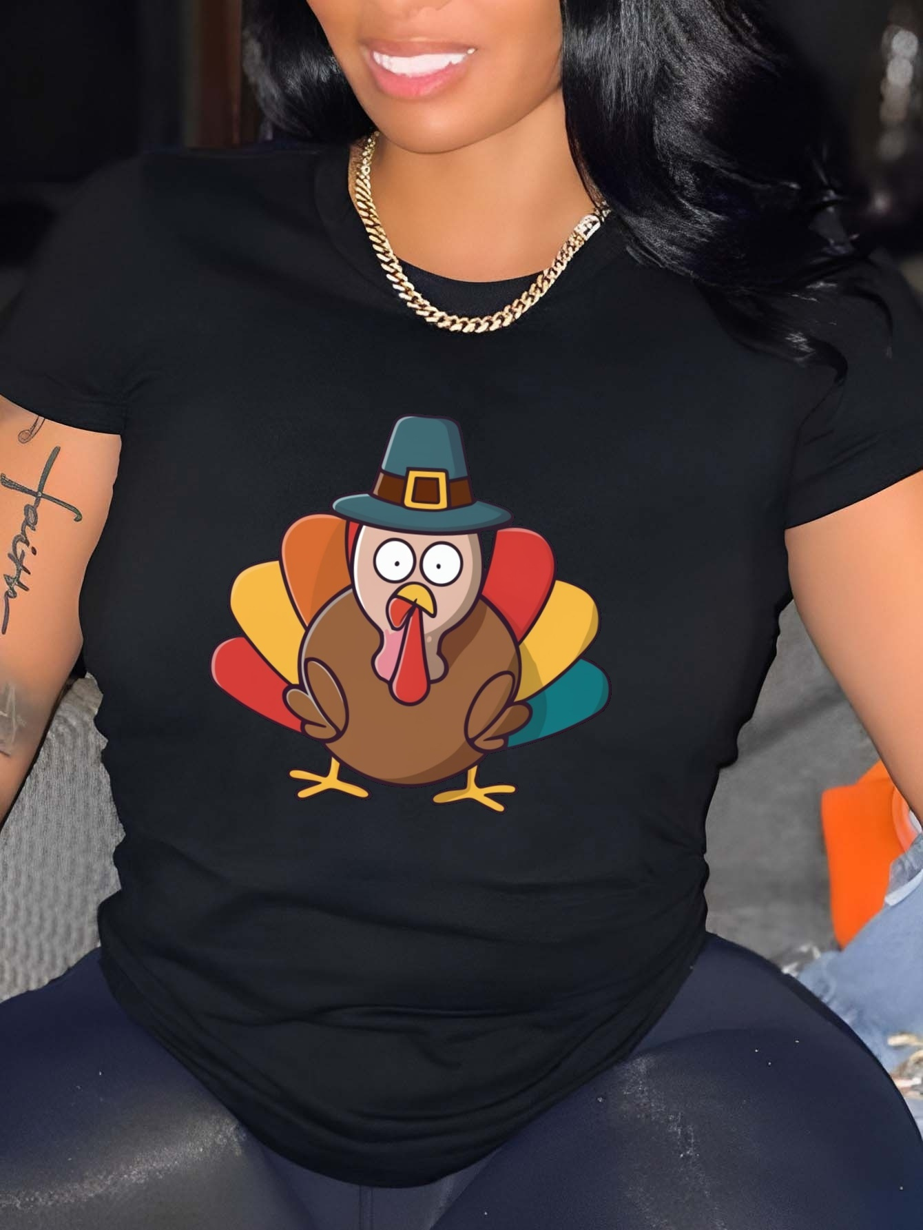 Round Neck Short Sleeve Fall Thanksgiving Season Graphic T Shirt