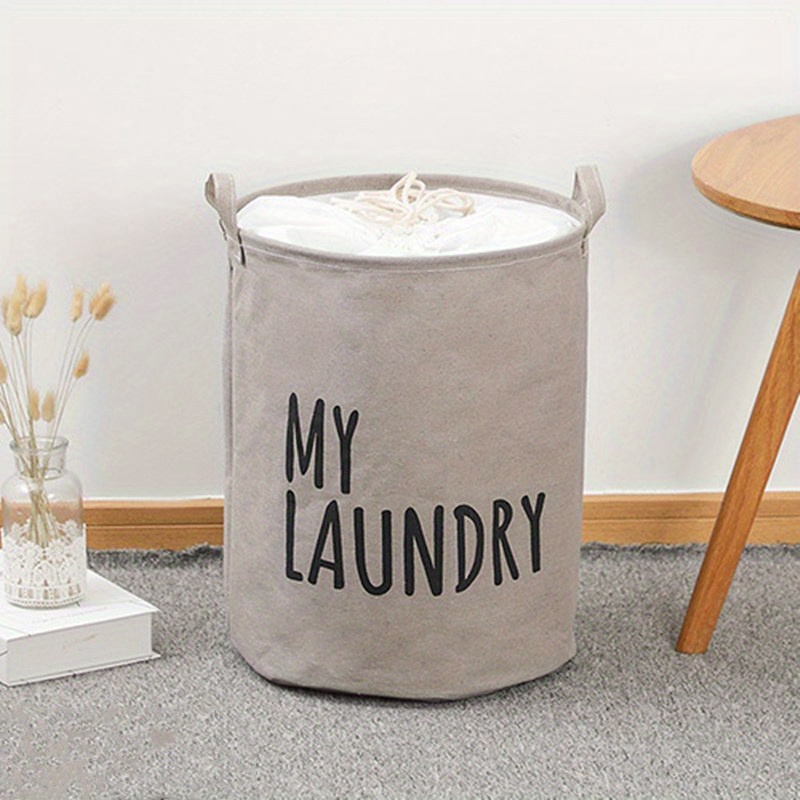 1pc printed laundry basket with drawstring dirty clothes storage basket large capacity waterproof and moisture proof laundry hamper household fabric basket laundry organization and storage for bathroom bedroom dorm room decor home decor details 3