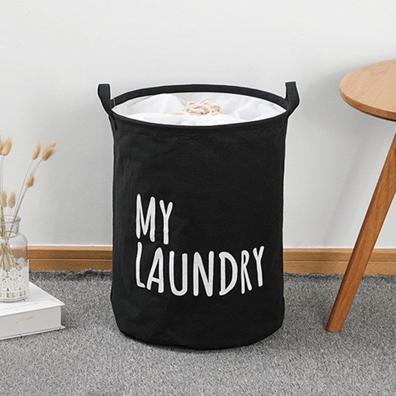 1pc printed laundry basket with drawstring dirty clothes storage basket large capacity waterproof and moisture proof laundry hamper household fabric basket laundry organization and storage for bathroom bedroom dorm room decor home decor details 4