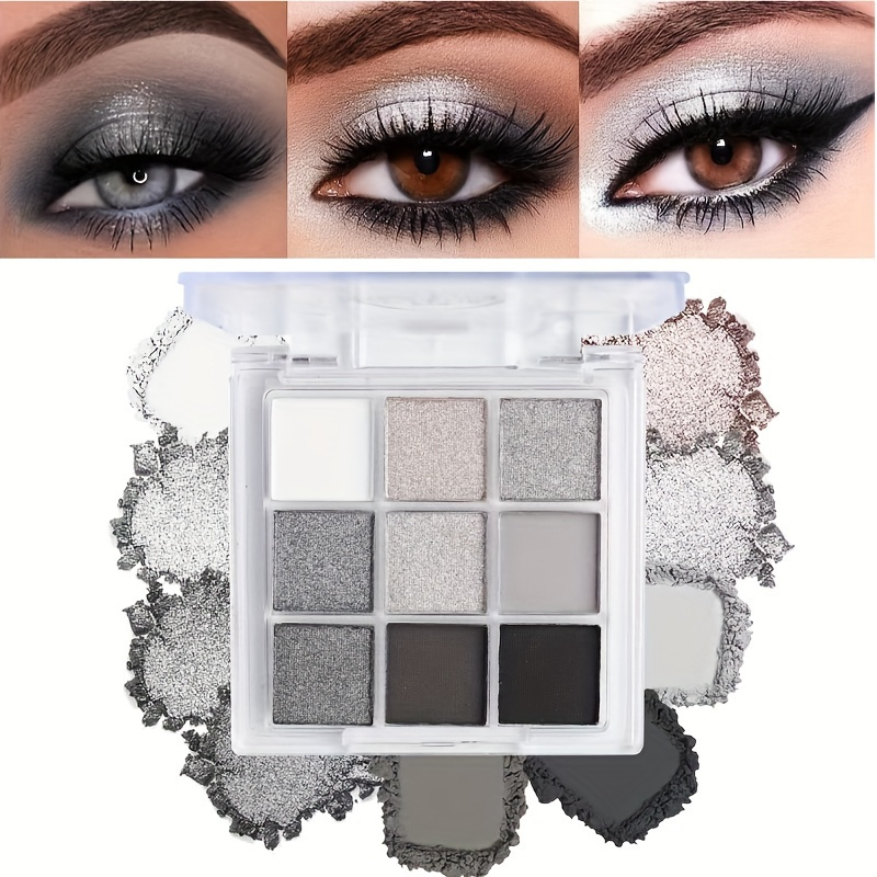 

9 Colors Eyeshadow Palette Dark Black Grey Silvery Glitter Matte Smokey Style Stage Party Performance Makeup
