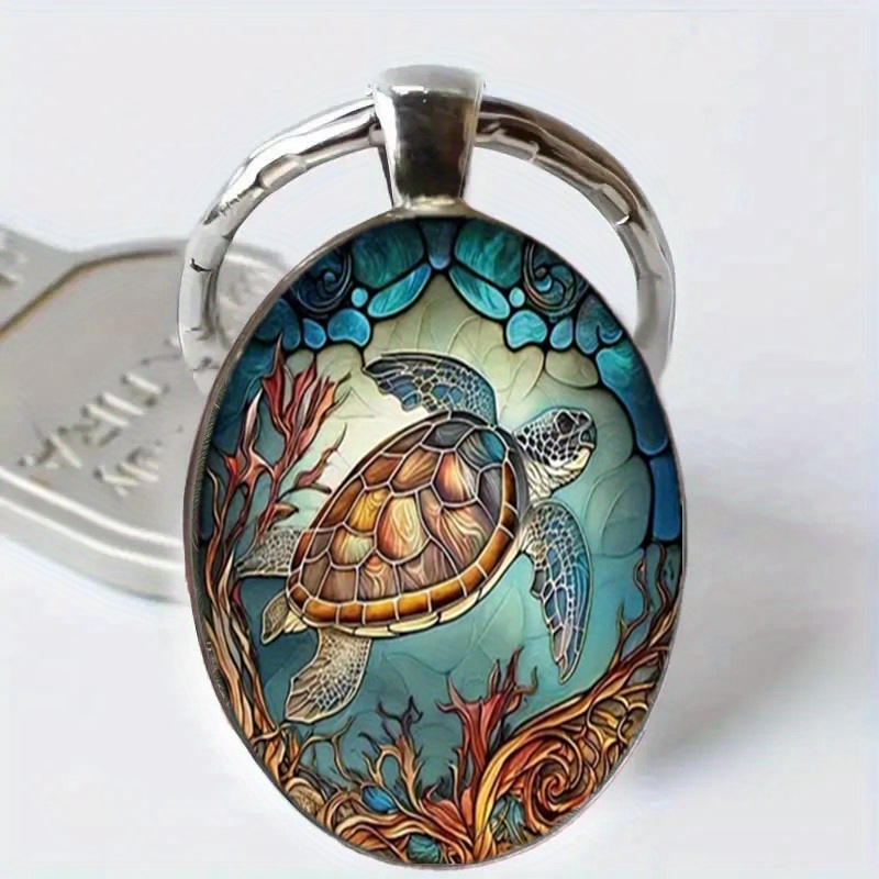 

Turtle Pattern Artificial Gemstone Keychain For Men, Creative Animal Charm Keychain, Holiday Gifts