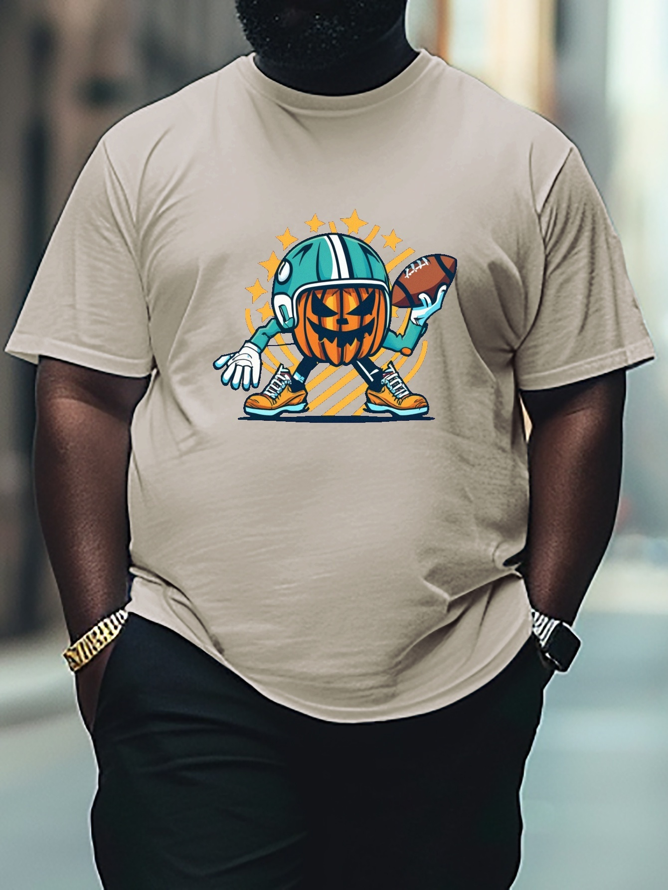 American Football Pumpkin Print T Shirt Tees Men Casual - Temu Canada