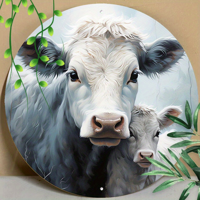 

1pc 8x8inch (20x20cm) Round Aluminum Sign Metal Sign Forest Animals Mama Cow Mother's Day For Man Cave Home Decor Coffee