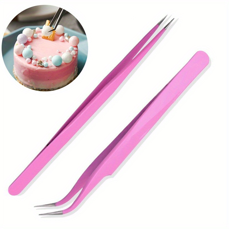 

2pcs/set Anti-static Stainless Steel Tweezers For Cake Decorating - Perfect For Kitchen Bakeware