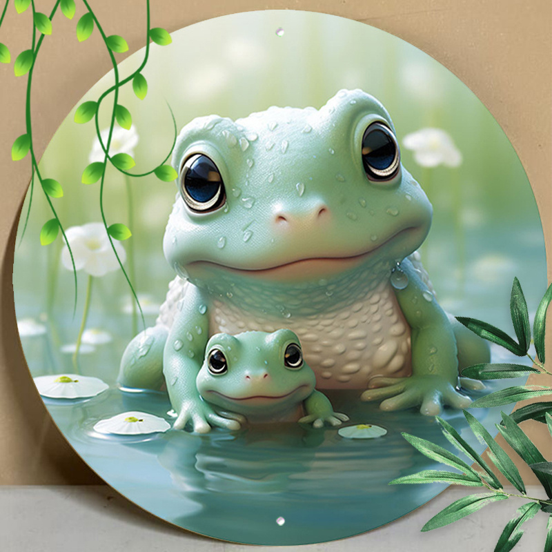 

1pc 8x8inch (20x20cm) Round Aluminum Sign Metal Sign Forest Animals Mama Frog Mother's Day For Home Garden Kitchen Cafe Restaurant