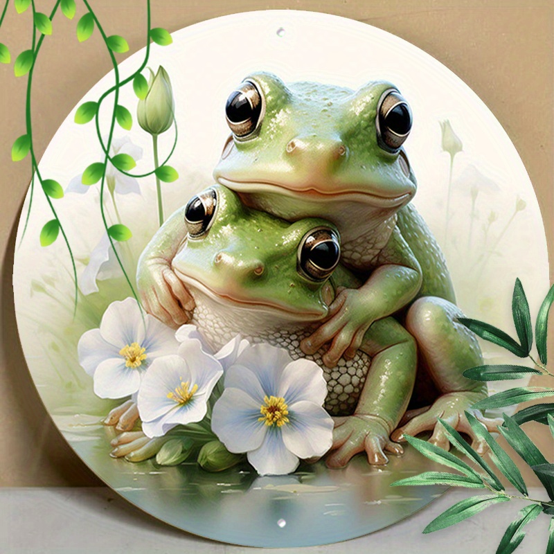 

1pc 8x8inch (20x20cm) Round Aluminum Sign Metal Sign Forest Animals Mama Frog Mother's Day For Man Cave Home Decor Coffee