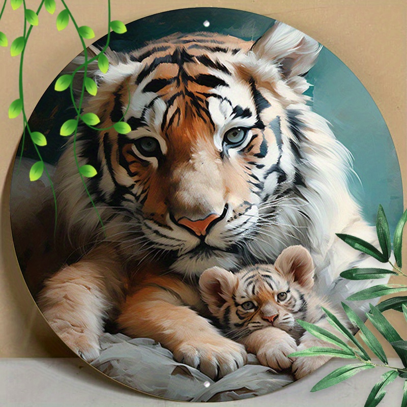 

1pc 8x8inch (20x20cm) Round Aluminum Sign Metal Sign Forest Animals Tiger Mother's Day For Home Decor