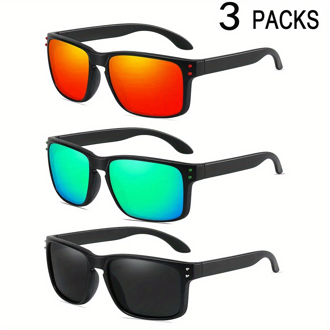 3 PACK Fashion Polarized Sunglasses Men Super light Frame Driving Fishing  Sun Glasses Blue Red Green