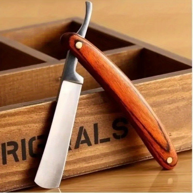 

1pc Vintage Straight Edge Razor, Stainless Steel Barber Razor, Wooden Handle Foldable Shaving Knife, Hair Removal Tool For Men