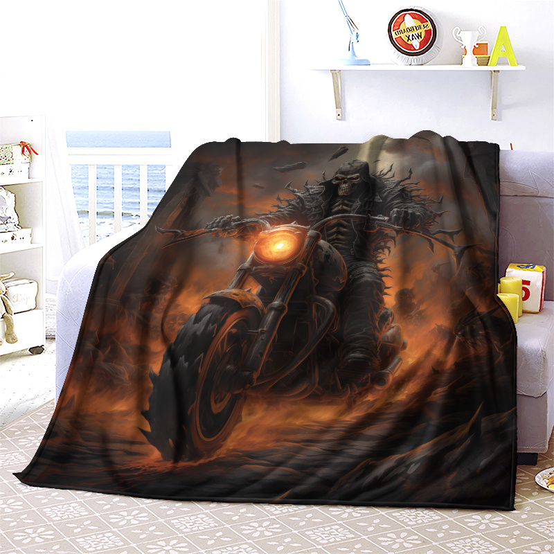 TEMU 1pc Flame Motorcycle Flannel Blanket For Sofa, Bed, Living Room, Travel, Soft Warm Nap Office Shawl Blanket, Air Conditioning Blanket, Bed Sheet