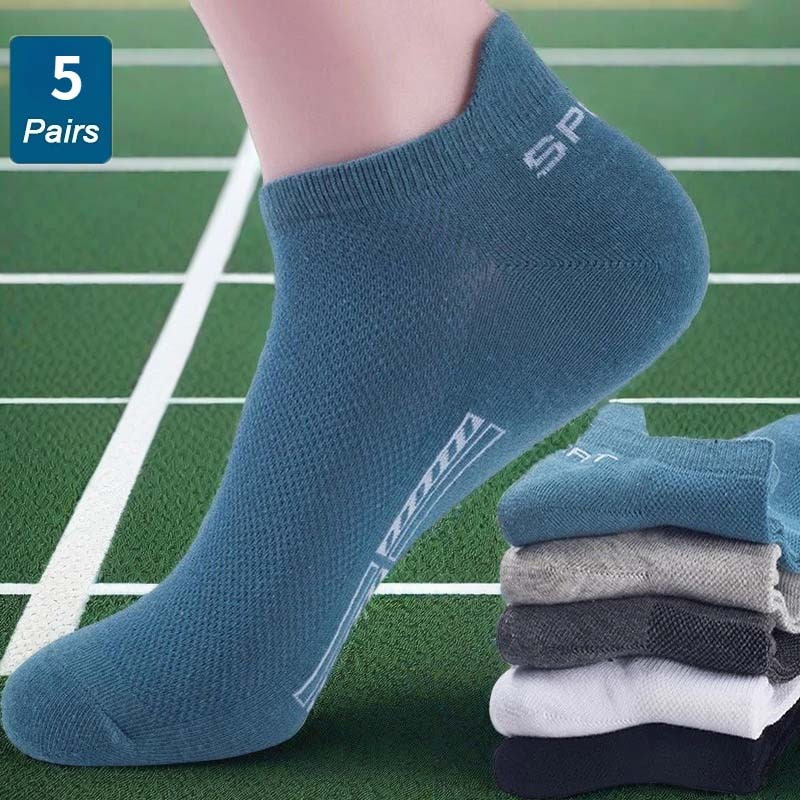 

5 Pairs Of Men's Mid Crew Sport Socks, Sweat-absorbing Cotton Blend Comfy Breathable Socks For Men's Basketball Training, Running Outdoor Activities