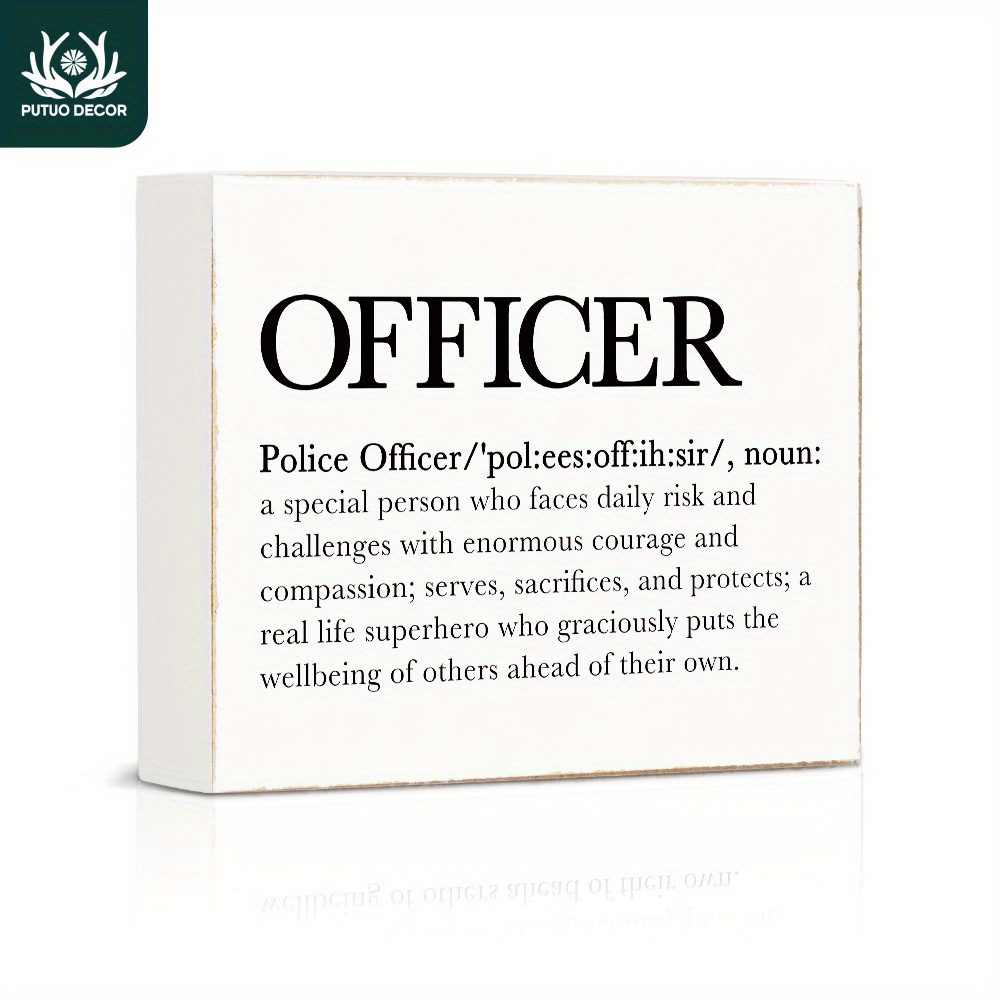 

1pc White Box Wooden Sign, Officer Police Officer/ 'pol:ees:off:ih:sir/, Noun, Wood Plaque For Home Farmhouse Office Workroom Desk Decor, 4.7 X 5.8 Inches Gifts