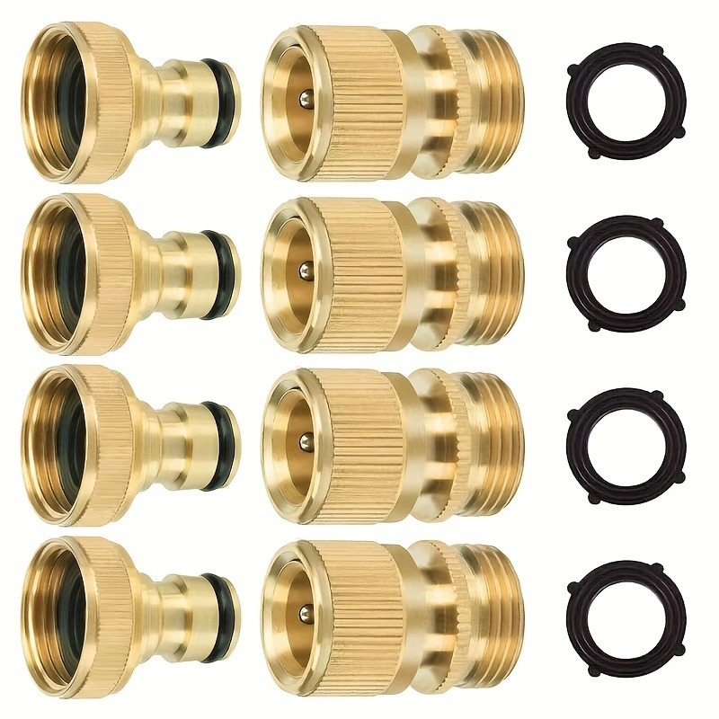 

2pcs/ Pack, Garden Hose Quick Connectors, Solid Brass 3/4 Inch Thread Easy Connect Fittings No-leak Water Hose Male Female Value Pack