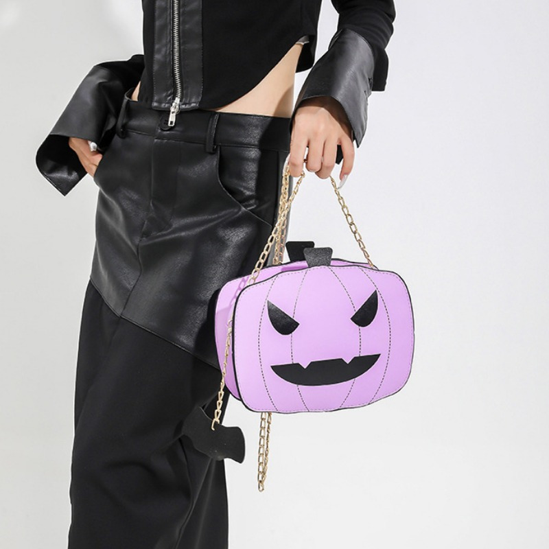 purple halloween funny pumpkin bag trendy shoulder bag women
