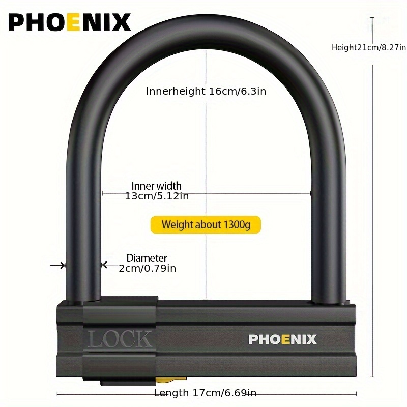 

Phoenix Heavy-duty Anti-theft Bike U Lock - Polished Iron, Button Control, 6.69" Length With " Inner Diameter, Includes 2 Keys - Ideal For Motorcycles, Scooters & Cycling Security, Bike Lock