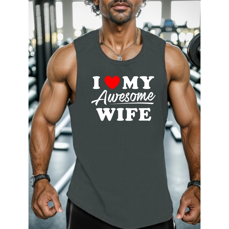 

I Love My Awesome Wife Print Men's Casual Sleeveless Tank Top Comfy Breathable Tops For Summer