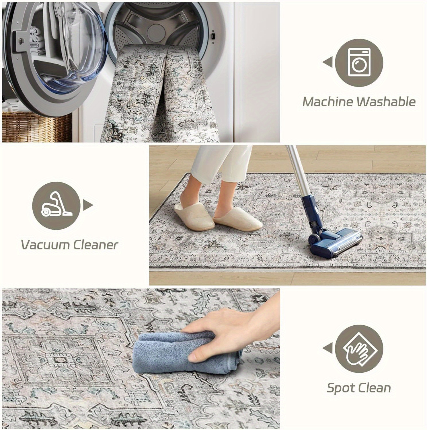 Waschbarer Läufer 60x150 Cm - Rutschfester Boho-Teppich Für Flur, Küche, Schlafzimmer, Grau-rosa