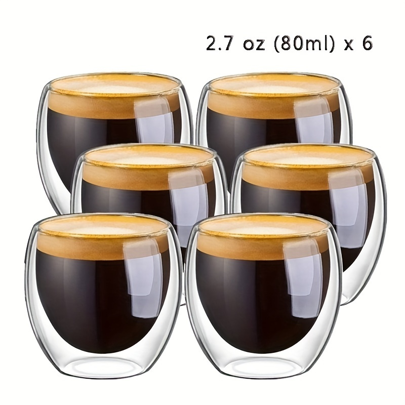 

6pcs Glass Espresso Coffee Mugs 2.7 Oz, Double Wall Insulated Cups Set Drinking Glasses For Tea, Coffee, Latte, Cafe, Milk, Clear For Restaurant
