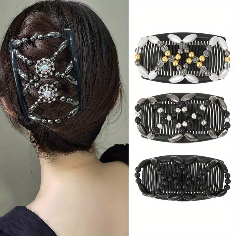 

1pc Vintage Beads Decorative Hair Clip Hair Bun Maker Diy Hair Styling Accessories For Women And Daily Uses