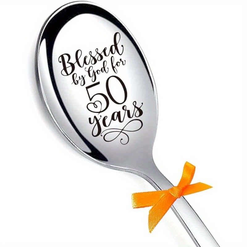 Blessed By God For 50 Years Spoon, Funny Cereal Coffee Tea Icecream Peanut Butter Stainless Steel Spoons, Spoon Novelty Anniversary Gifts For Him/her