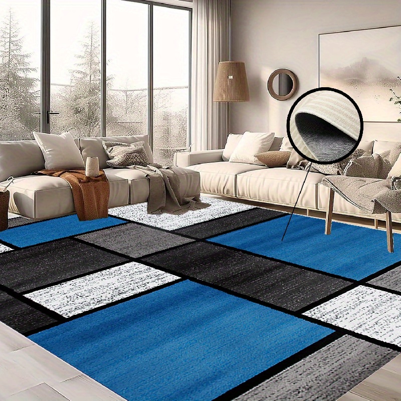 

1pc, Contemporary Modern Box Non-shedding Area Rug For Home Office, Living Room, Bedroom, Kitchen Blue/gray, For New Year Spring Festival Decor Home Decor Easter Decor