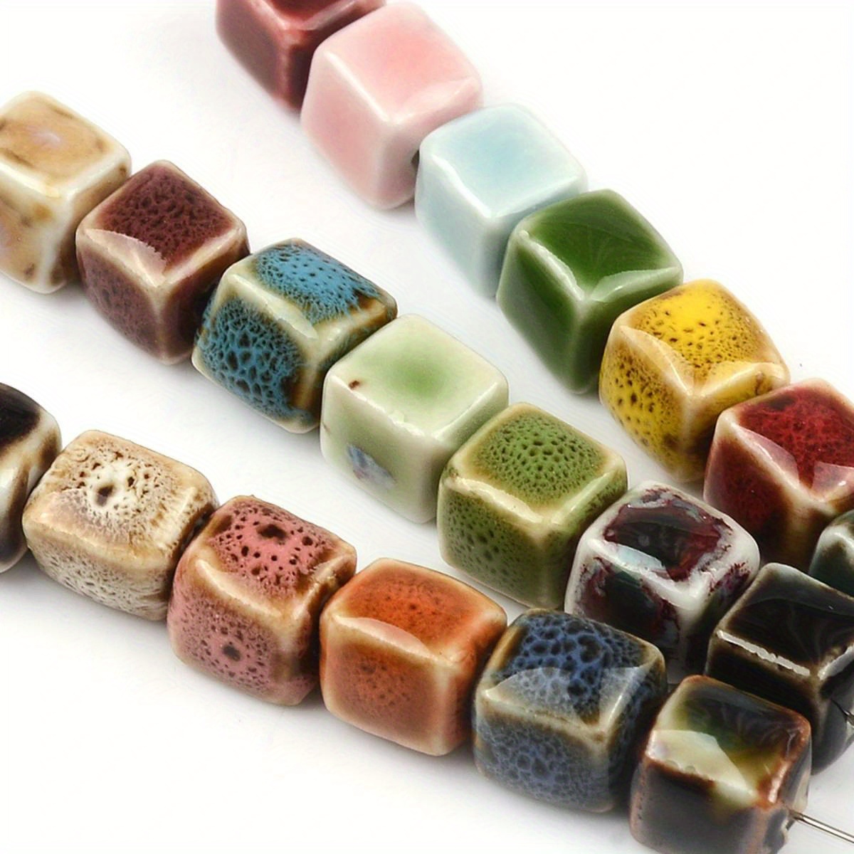 

20pcs 0.8/1cm Square Ceramic Porcelain Loose Spacer Beads For Jewelry Making Diy Special Unique Charms Bracelet Necklace Beaded Pendant Decors Craft Supplies