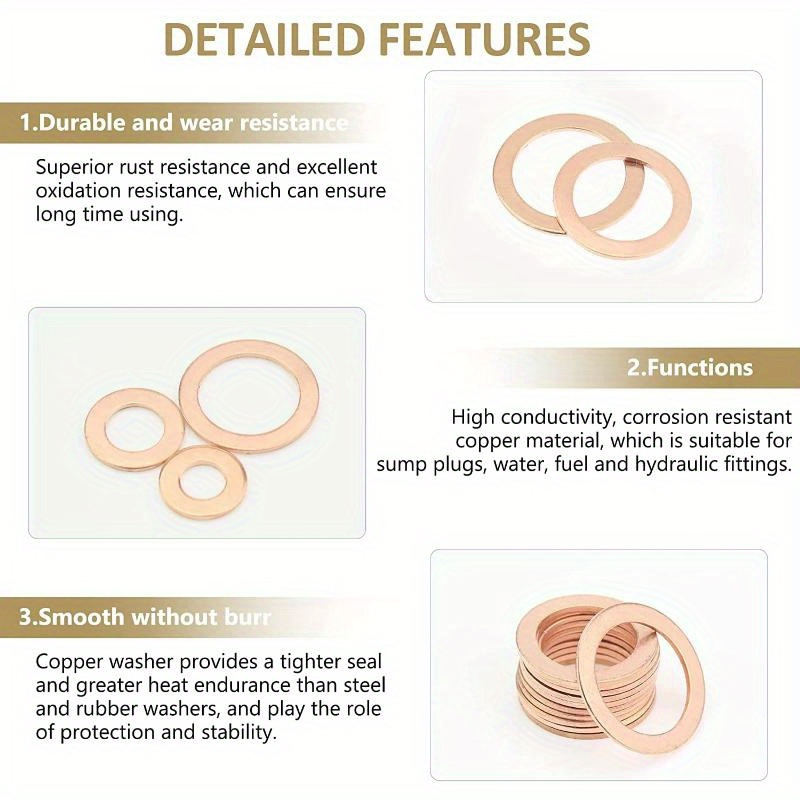 ultimate copper washer gasket kit 100 200pcs m8 m10 m12 m14 sizes flat ring seal assortment with storage box for   plugs more details 3