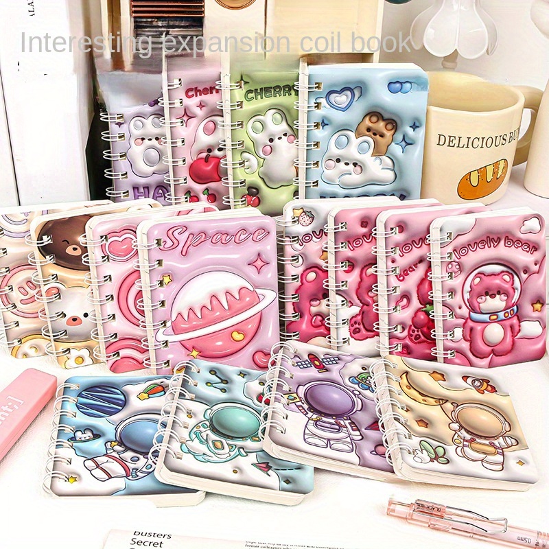 

4pcs Cartoon A7 Flip Coil Notebooks, Expanding Notebook With 160 Pages, Portable Mini Notebook