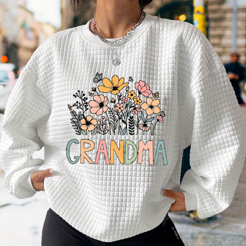 

Letter Print Waffle Sweatshirt, Casual Long Sleeve Crew Neck Sweatshirt, Women's Clothing