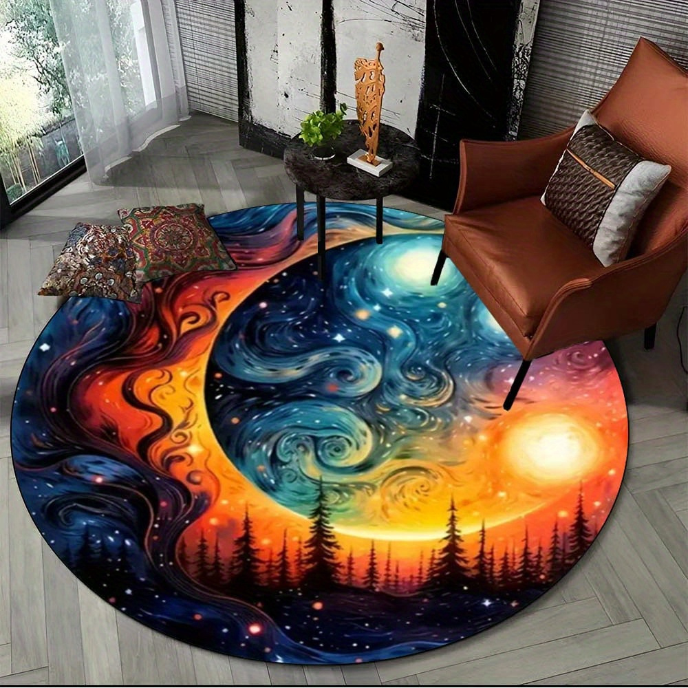

800g/m2 Crystal Velvet 3d Starry Sky Paint Round Rug Universe Nebula Sky Pattern Carpet Floor Mat For Bedroom Living Room Non-slip Carpet Home Decor