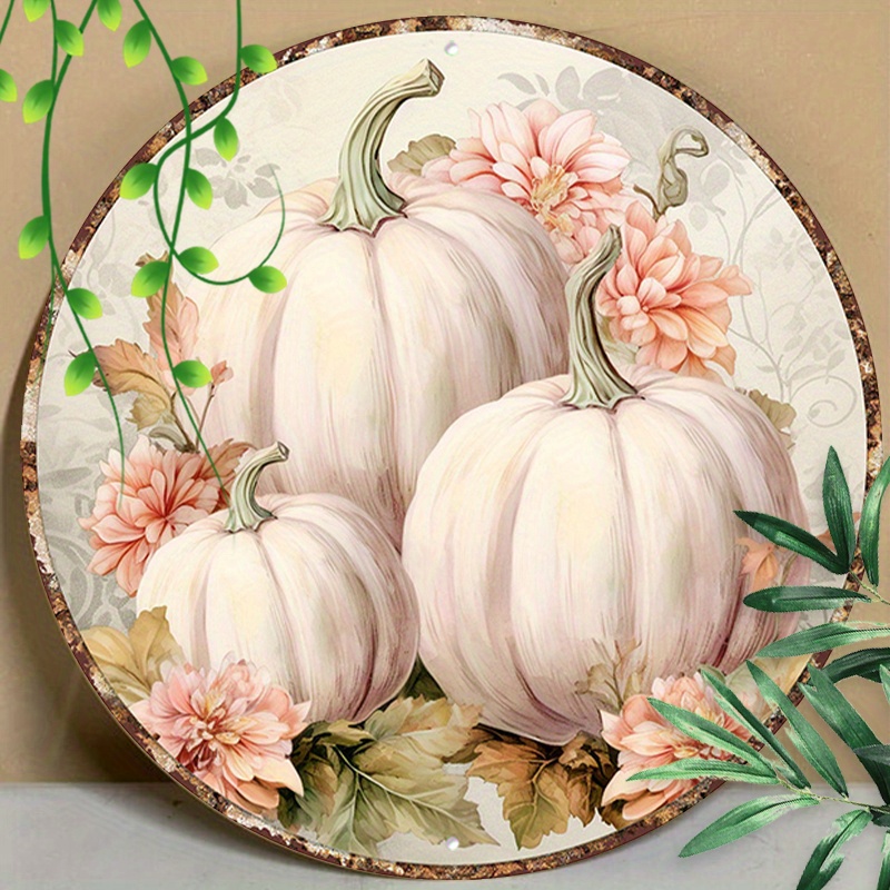 

1pc 8x8inch (20x20cm) Round Aluminum Sign Metal Sign Pink Pumpkin Autumn Sign Halloween Fall Decor Vintage Wall Decor Retro Art Tin Sign