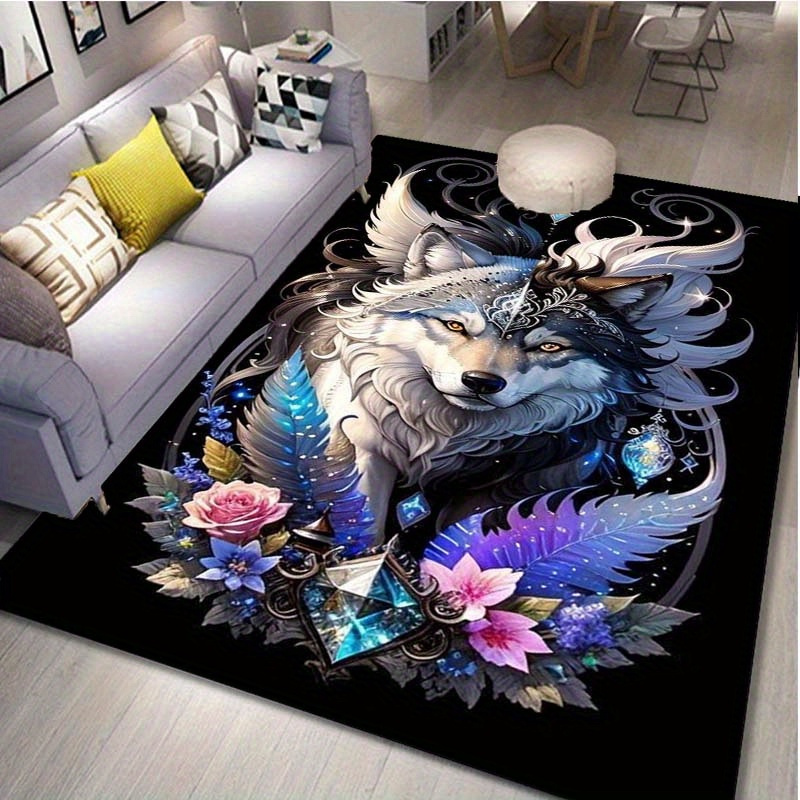 

800g/m2 Crystal Velvet Psychedelic Wolves Wild Animals Print Rugs Living Room Bedroom Carpet Cartoon Animal Area Rug Play Mats Non-slip Doormat Modern Decor