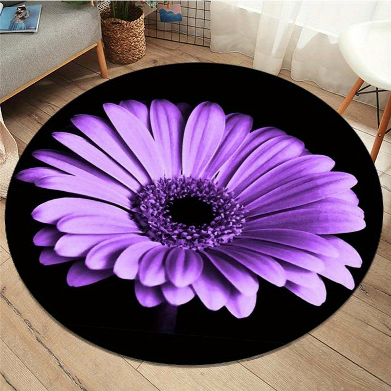 

800g/m2 Crystal Velvet 800g/m2 3d Purple Daisy Round Rug Flower Printing Round Mat For Living Room Bedroom Lounge Rug Home Decor Chair Mat