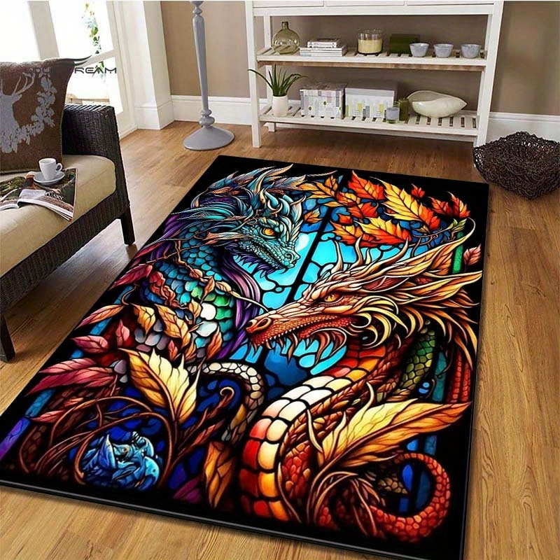 

800g/m2 Crystal Velvet 800g/m2 3d Abstract Stained Glass Colorful Dragons Print Carpet Animal Rug Home Living Room Bedroom Floor Mat Doormat Non-slip Rug Decor