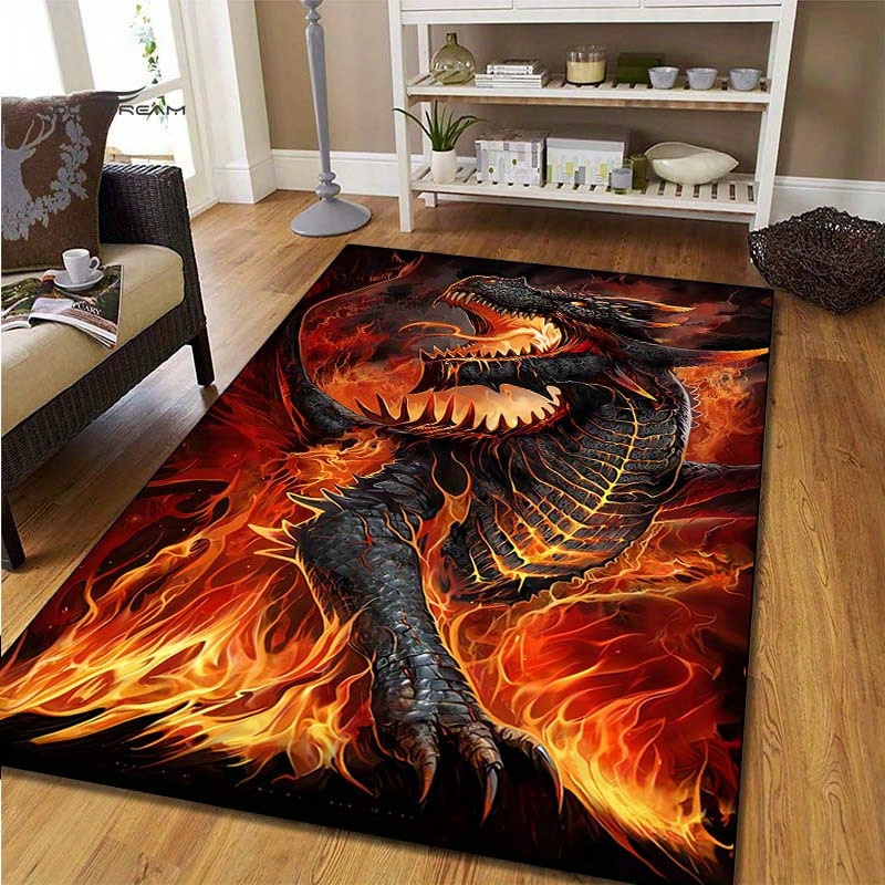 

800g/m2 Crystal Velvet 800g/m2 3d Cool Fire Dragon Print Rectangle Carpet Cartoon Animal Rug Home Living Room Bedroom Floor Mat Doormat Non-slip Rug Decor