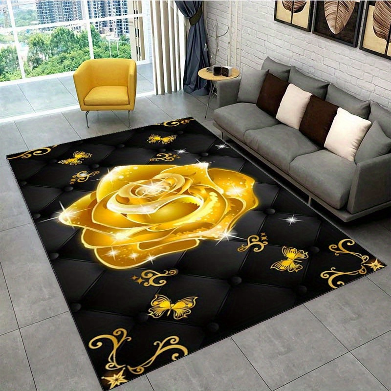 

800g/m2 Crystal Velvet 800g/m2 3d Gold Rose Printed Rug Luxurious Carpet For Living Room Bedroom Indoor Area-rug Non-slip Floor Mat Decor