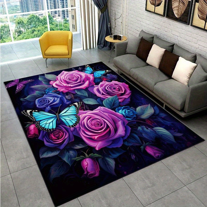 

800g/m2 Crystal Velvet 800g/m2 Fantasy Purple Rose Art Print Rug Area Rug For Bedroom Livingroom Room Decoracion Non-slip Floor Mat Decor