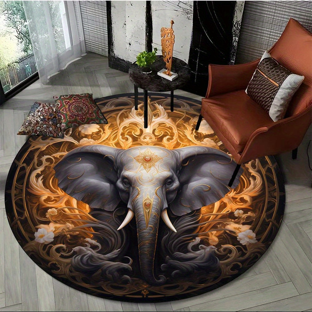 

800g/m2 Crystal Velvet 800g/m2 3d Magic Mandala Elephant Round Rug Mysterious Animal Printing Round Mat For Living Room Bedroom Lounge Rug Home Decor Chair Mat