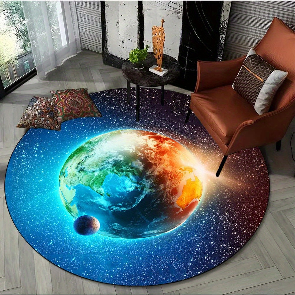 

800g/m2 Crystal Velvet 800g/m2 3d Universe Space Earth Round Rug Large Carpets For Livingroom Bedroom Sofa Chair Floor Mats Home Decor Non-slip Area Rug