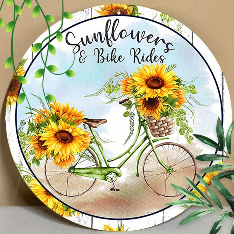 

1pc 8x8inch (20x20cm) Round Aluminum Sign Metal Sign Round And Bike Rides Sign Spring Sign Spring Bicycle Sign Sunflower Sign Everyday Sign Metal Wreath Signs