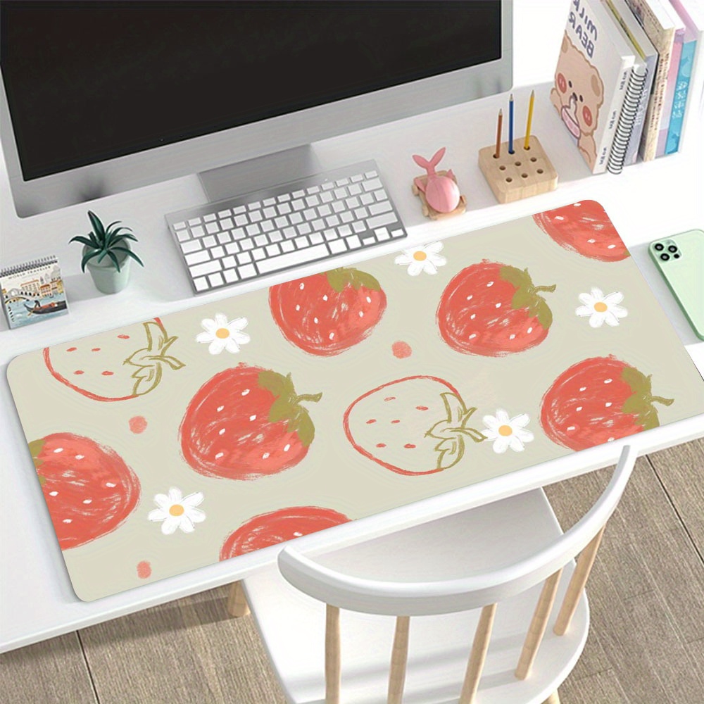 

Cute Strawberry Pattern Mouse Pad Large Gaming Mouse Pad 35.4x15.7 In Non-slip Rubber Base Desk Pad Stitched Edges Keyboard Mousepad For Office Home Game