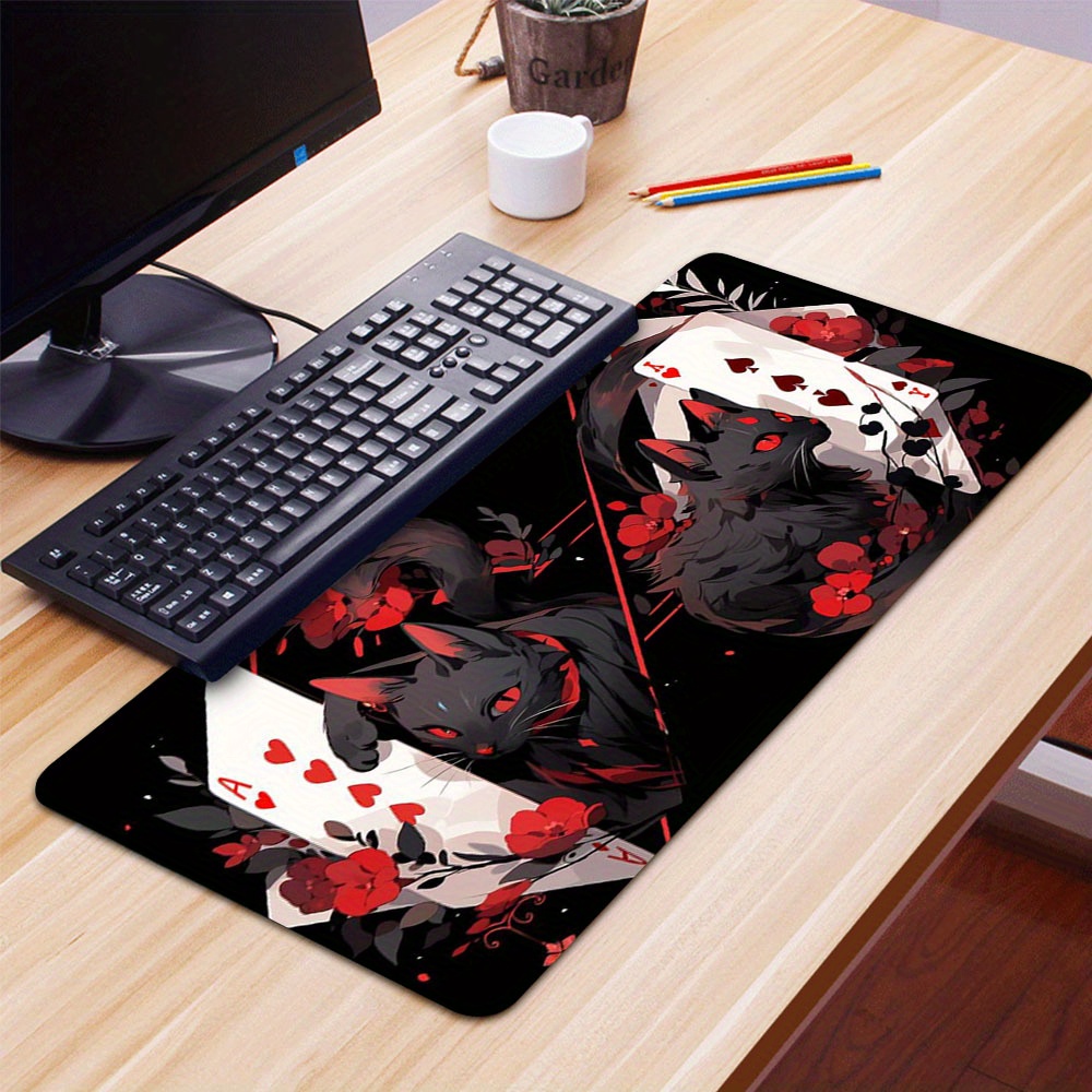 

Cool Cartoon Black Cats Poker Pattern Mouse Pad Large Gaming Mouse Pad 35.4x15.7 Inch Non-slip Rubber Base Desk Pad Stitched Edges Keyboard Mousepad For Office Home And Game Enthusiasts
