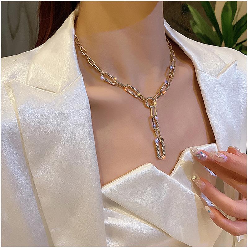 shiny   chain y necklace exquisite golden silvery thick chain   clavicle chain jewelry for women details 2