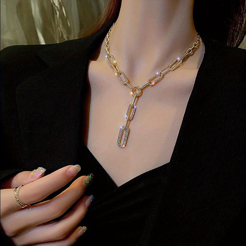 shiny   chain y necklace exquisite golden silvery thick chain   clavicle chain jewelry for women details 4