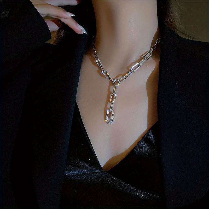 shiny   chain y necklace exquisite golden silvery thick chain   clavicle chain jewelry for women details 6