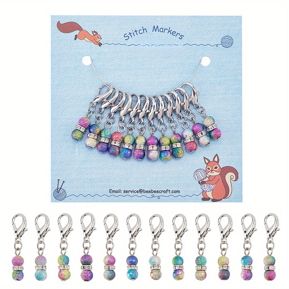 

24pcs Beaded Stitch Marker, Acrylic Beaded Crochet Stitch Marker Charm, Removable Lobster Clasp Locking Stitch Marker, For Knitting Weaving Sewing Accessories Quilting Handmade Jewelry