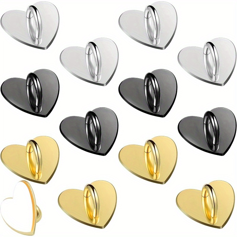 

12pcs Cell Phone Charm Hook Finger Rings Adhesive Phone Loop Stand Metal Phone Charm Rings Heart Ring Phone Holder Heart Phone Ring For Cell Phone Tablet , 3 Colors