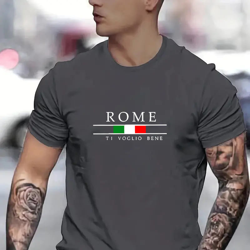

Rome Print Men's Creative Top, Casual Short Sleeve Crew Neck T-shirt, Men's Clothing For Summer Outdoor